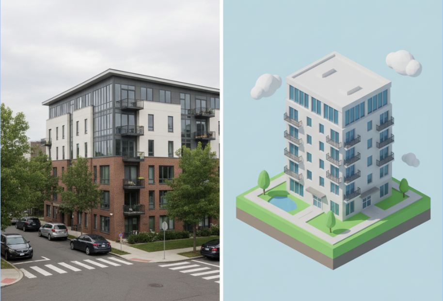 3D Isometric Building - AI image transformation example